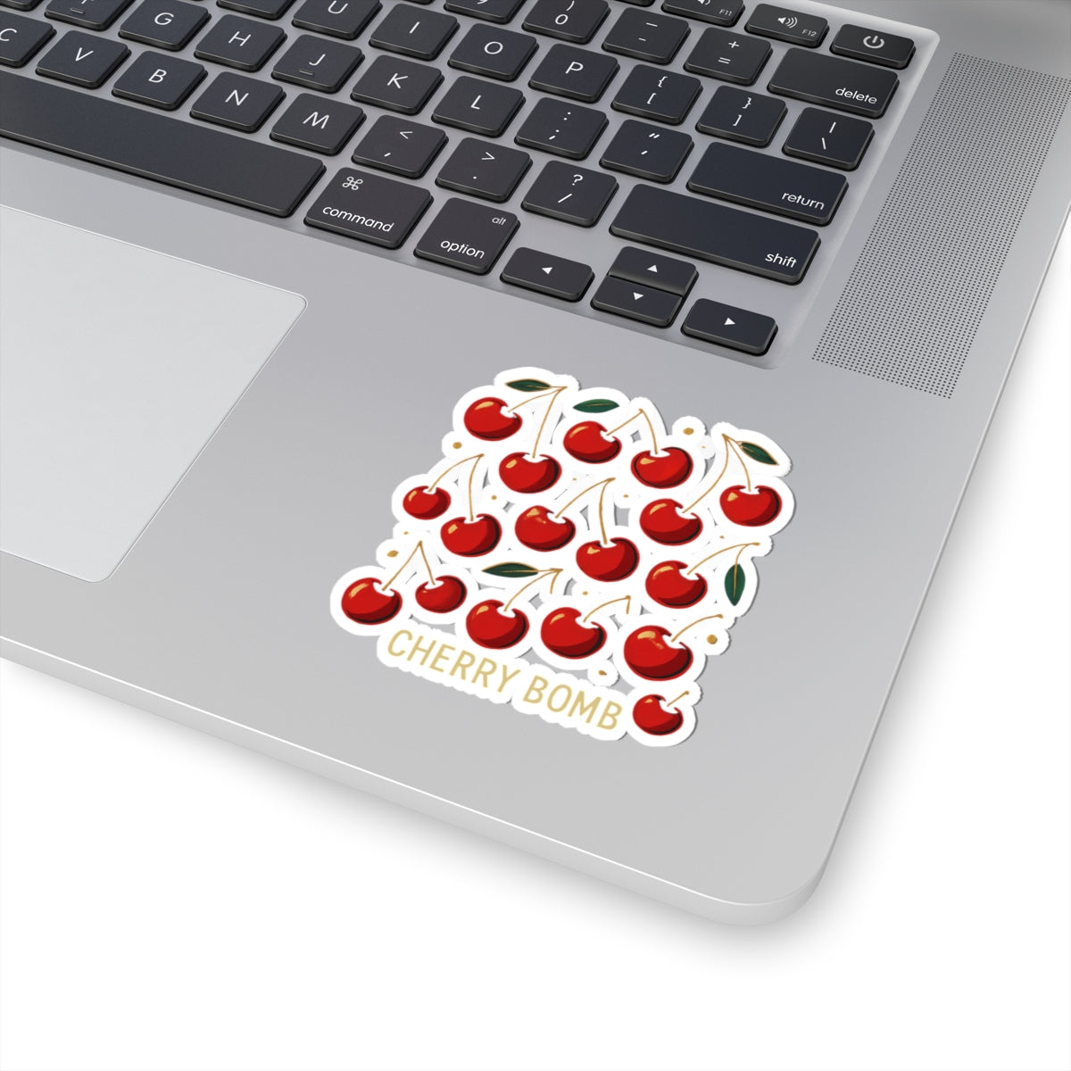 Cherry Bomb Kiss-Cut Sticker — Retro Red Cherry Pattern
