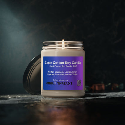 Clean Cotton Scented Soy Candle, Aromatherapy Candle, Home Décor, Relaxation Gift, Eco-Friendly Candle, Vegan Soy Wax