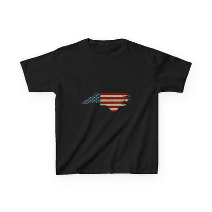 NC Flag Dinosaur Christmas Tee - Kids Holiday Shirt
