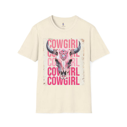 Cowgirl Skull Graphic Tee, Unisex Softstyle T-Shirt, Western Style Shirt, Gift for Cowgirls, Country Music Lover Shirt, Rodeo Outfit