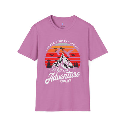 Adventure Awaits T-Shirt | Unisex Softstyle Tee | Perfect for Travel Lovers, Outdoor Adventures, Camping, Nature Gifts, Explore