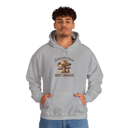 Quiet Swagger Hoodie – "Independent Spirit" Cowboy Hat Graphic Pullover