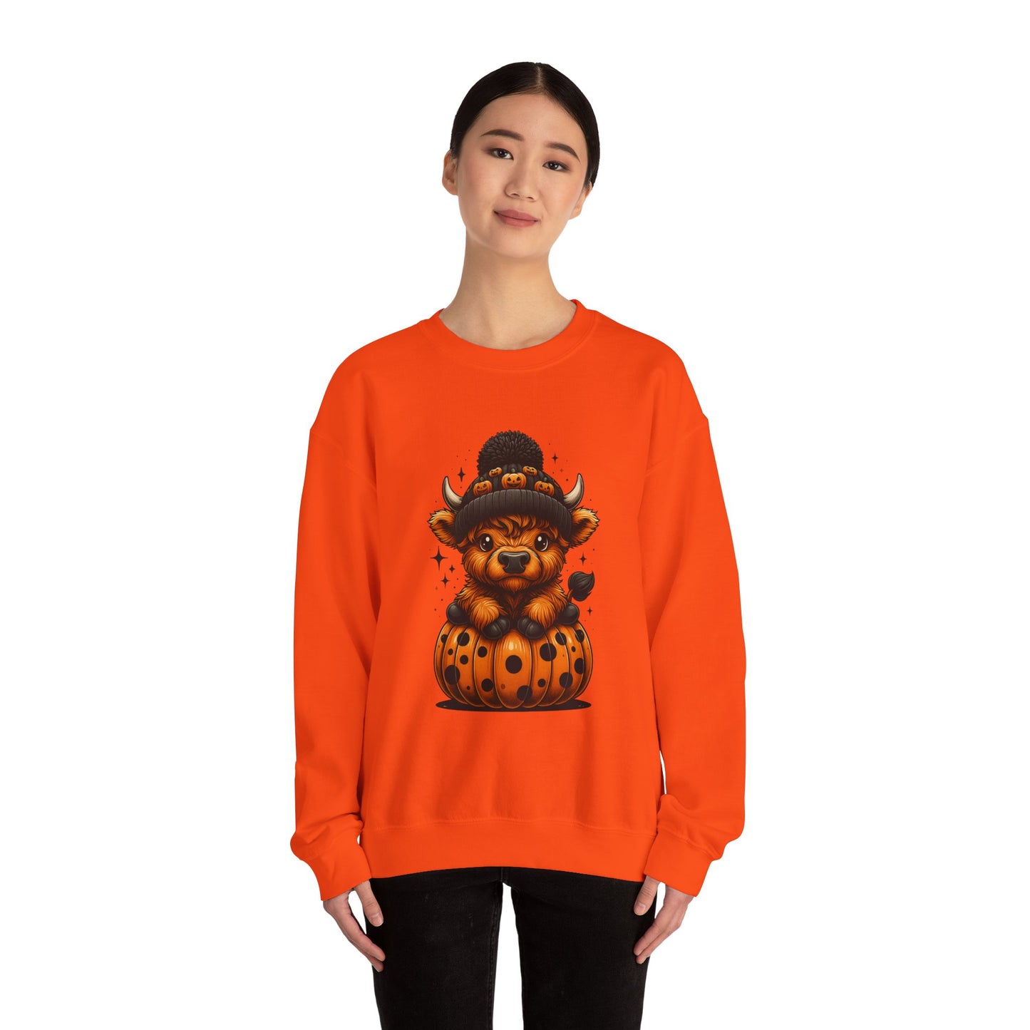 Halloween Cow Calf in Pumpkin Crewneck Sweatshirt