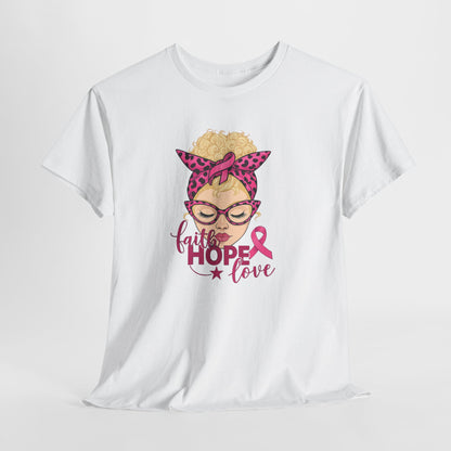 Hope Love Pink Ribbon Tee - Breast Cancer Awareness