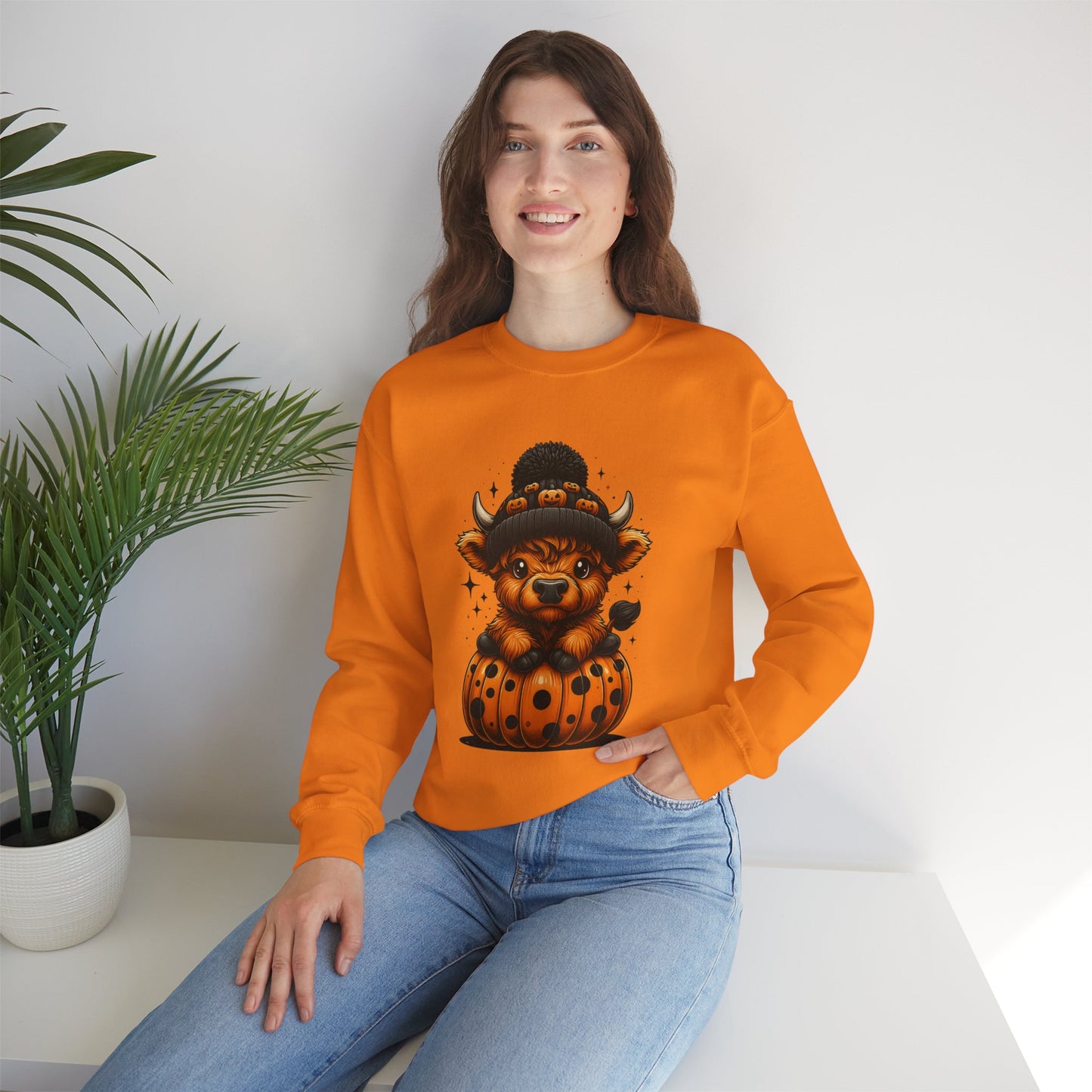 Halloween Cow Calf in Pumpkin Crewneck Sweatshirt