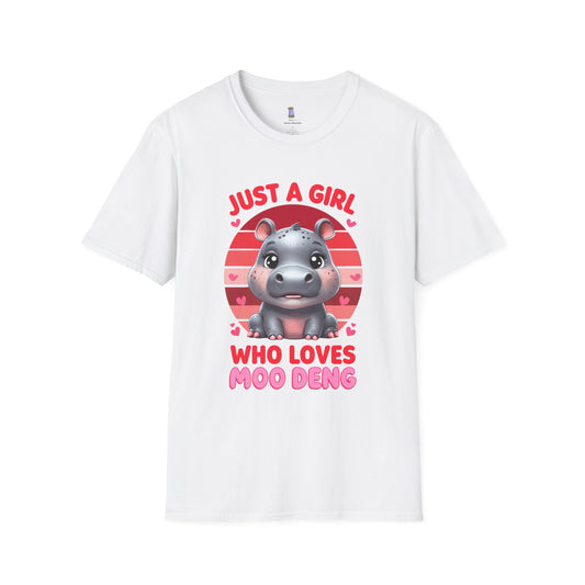 Just a Girl Who Loves Moo Deng Unisex Softstyle T-Shirt | Cute Hippo Tee, Animal Lover Shirt, Gift for Kids, Summer Wear, Birthday Present