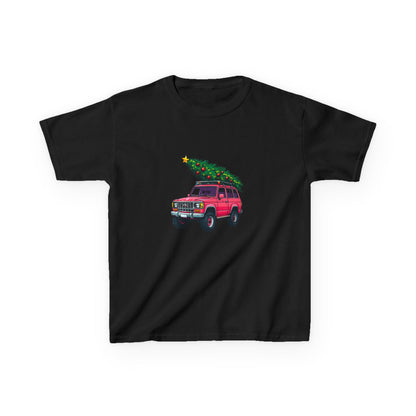 Pink SUV Dino Christmas Tree Kids Tee