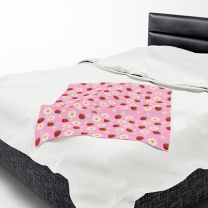 Cozy Strawberry Floral Blanket | Soft Plush Throw, Nursery Decor, Gift for Kids, Spring Home Accents, Cute Couch Cover