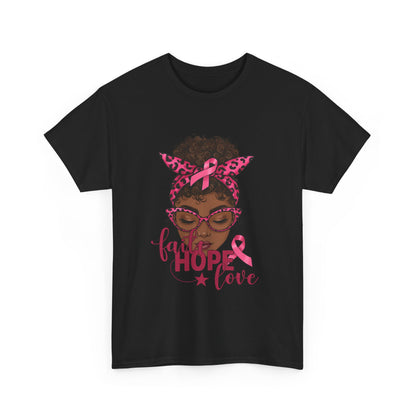 Hope Love Faith Black Woman Pink Ribbon Tee