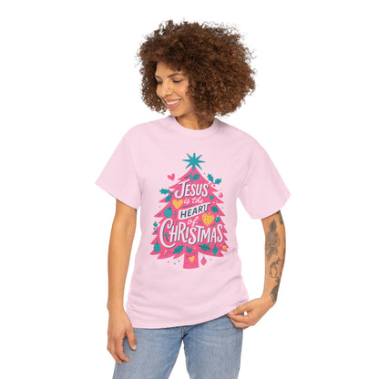 Jesus is the Heart of Christmas Pink Tree Tee