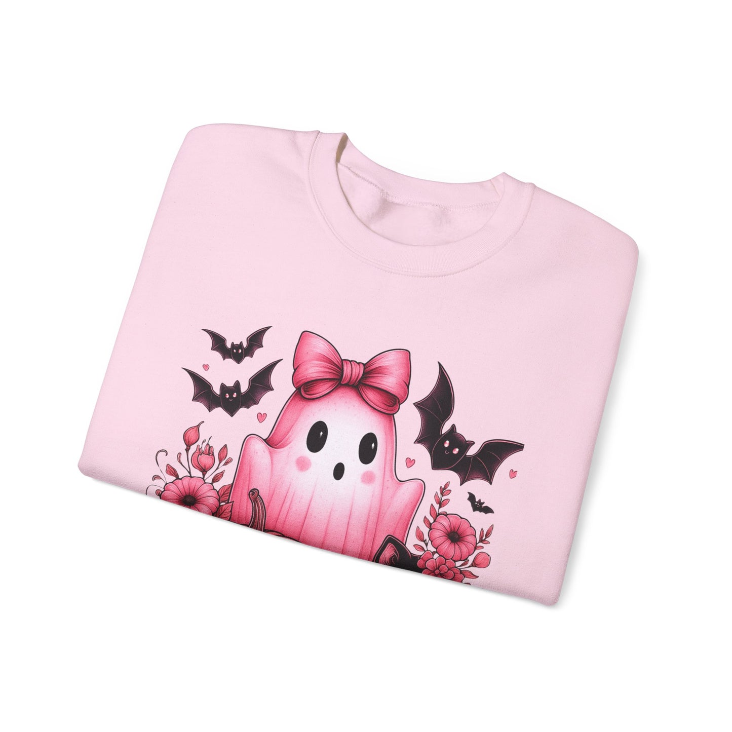 Pink Ghost & Pumpkin Halloween Crewneck Sweatshirt