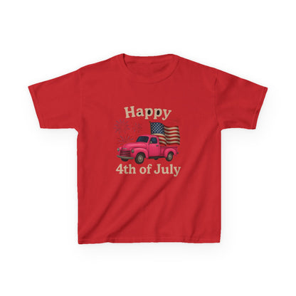 Retro 4th of July Pink Truck Tee - Kids' Patriotic Shirt