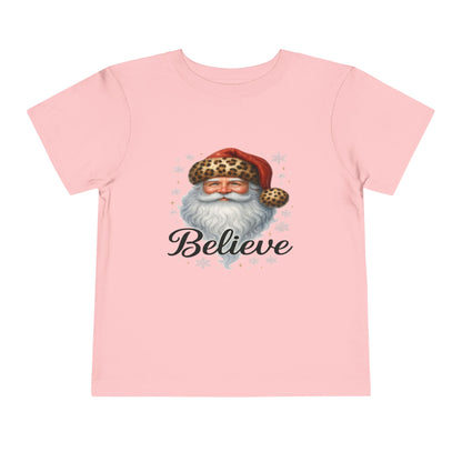 Believe Santa Leopard Print Toddler Christmas Tee