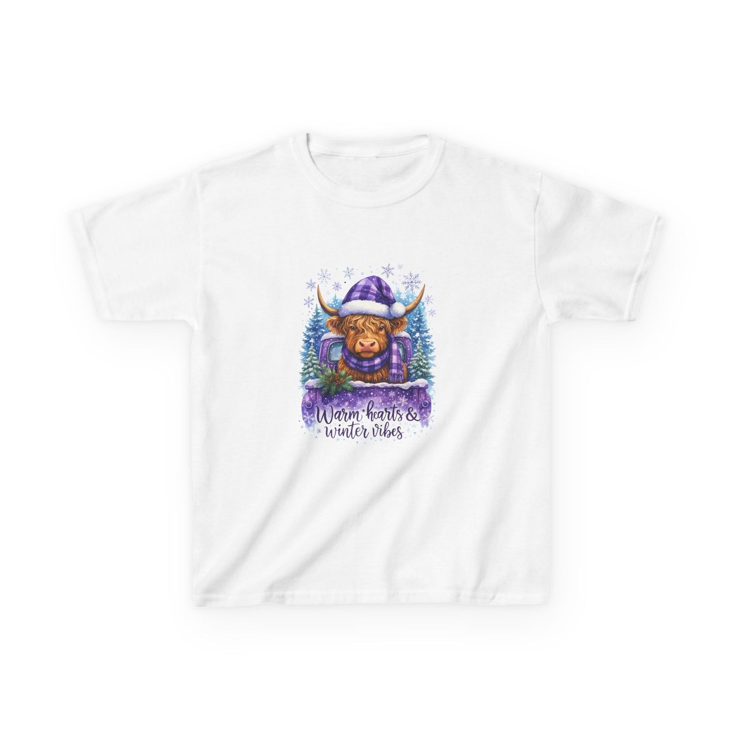 Highland Cow in Purple Truck Christmas Tee