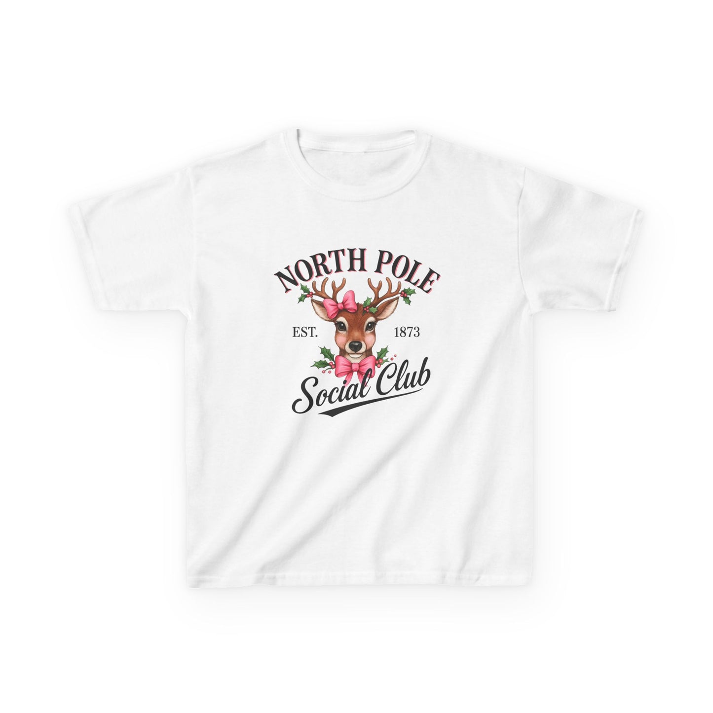 North Pole Deer Dino Christmas Kids Tee