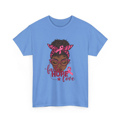 Hope Love Faith Black Woman Pink Ribbon Tee