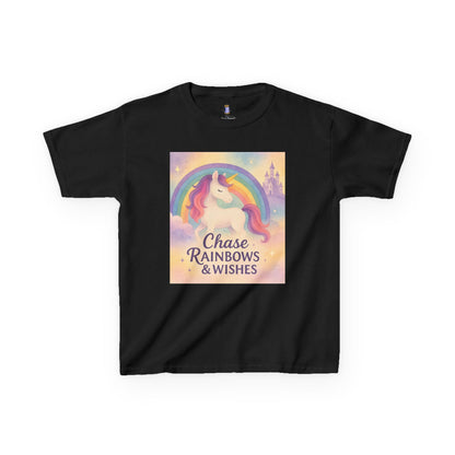 Chase Rainbows & Wishes Unicorn Kids Tee, Magical T-Shirt, Birthday Gift for Kids, Unicorn Lover Apparel, Playful Cotton Tee