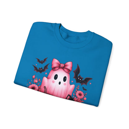 Pink Ghost & Pumpkin Halloween Crewneck Sweatshirt