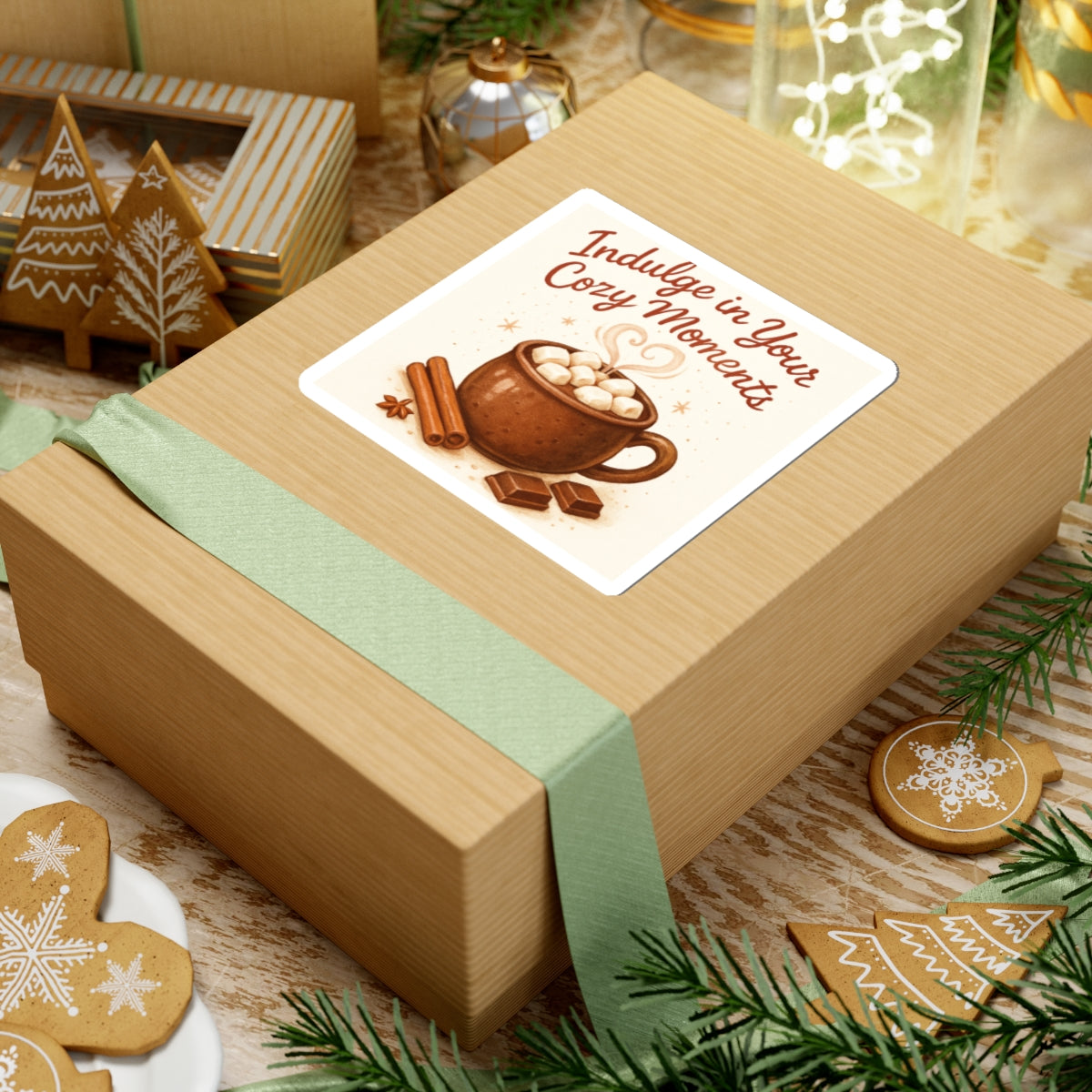 Cozy Hot Chocolate Sticker — "Indulge in Your Cozy Moments" Kiss-Cut Decal