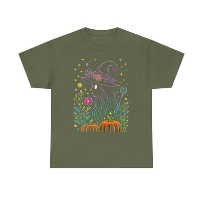 🌙 Whimsical Witch Cat Tee – Magical Halloween Pumpkin Shirt