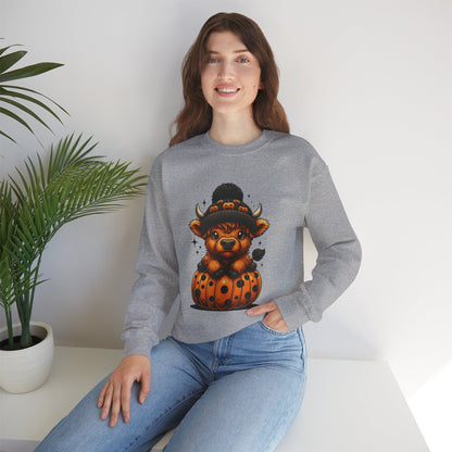 Halloween Cow Calf in Pumpkin Crewneck Sweatshirt