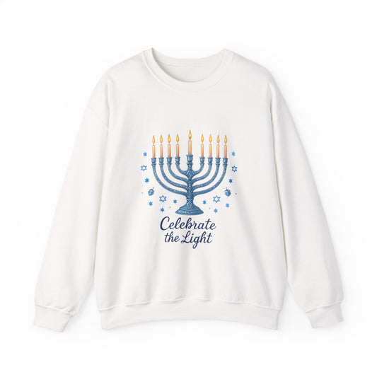Hanukkah Menorah Sweatshirt - "Celebrate the Light" Holiday Crewneck