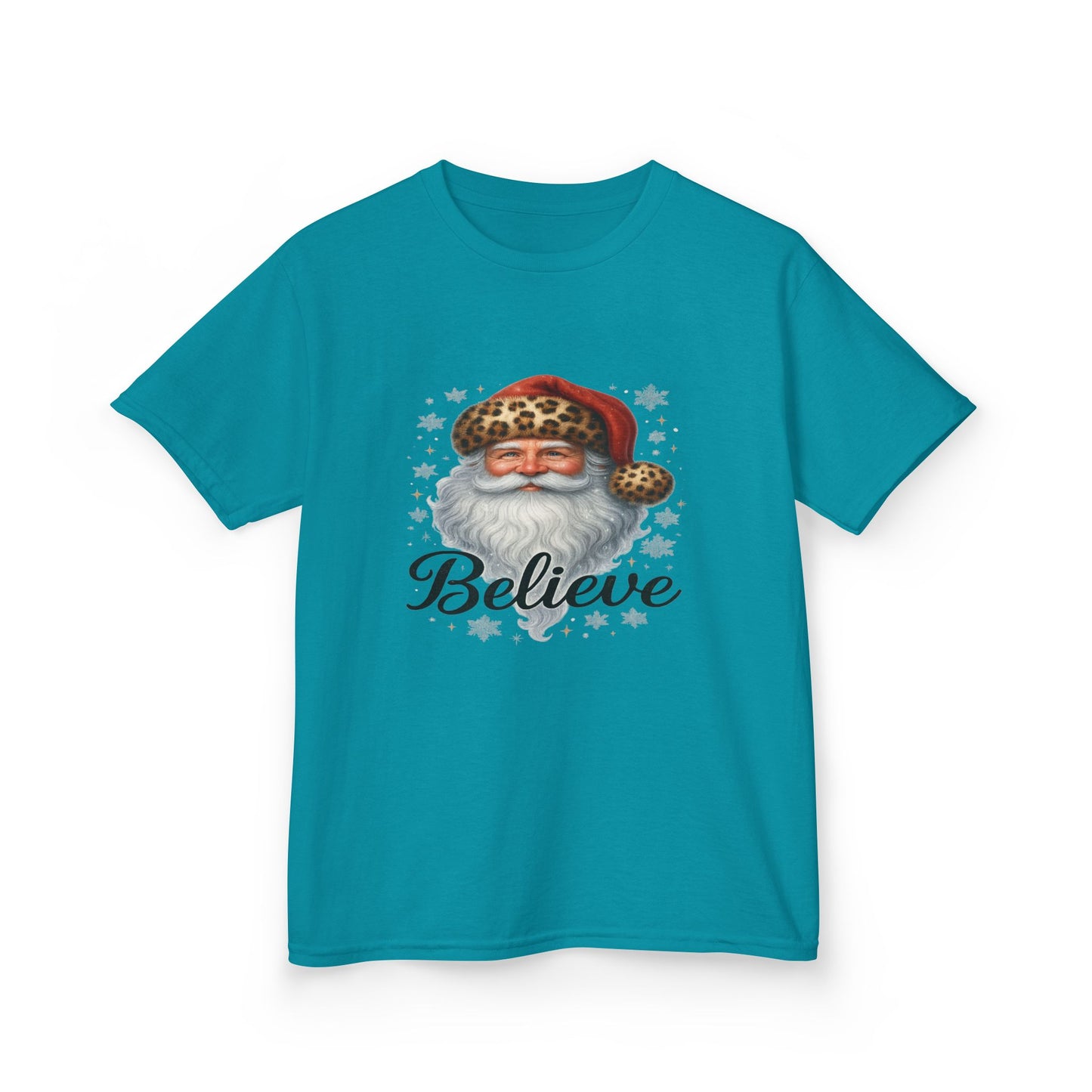 Leopard Print Santa 'Believe' Kids Christmas Tee