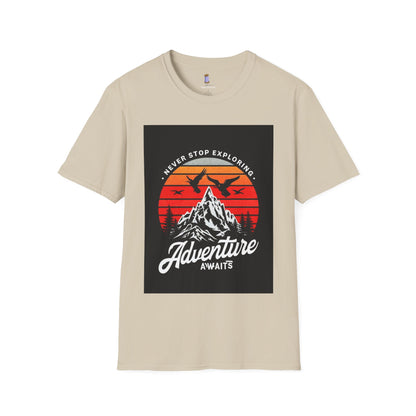 Adventure Awaits T-Shirt | Unisex Softstyle Tee | Perfect for Travel Lovers, Outdoor Adventures, Camping, Nature Gifts, Explore