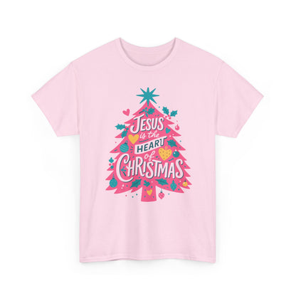 Jesus is the Heart of Christmas Pink Tree Tee