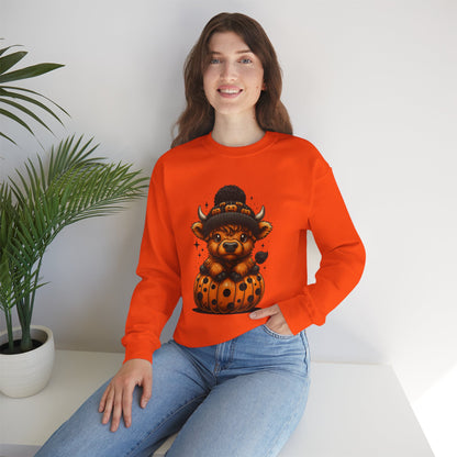 Halloween Cow Calf in Pumpkin Crewneck Sweatshirt