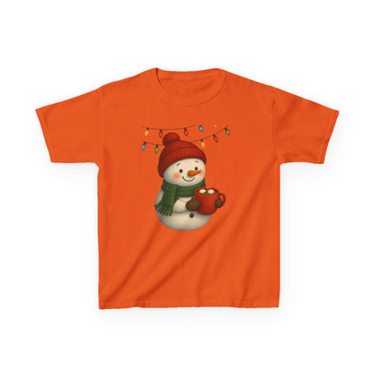 Snowman Dino Hot Chocolate Kids Christmas Tee