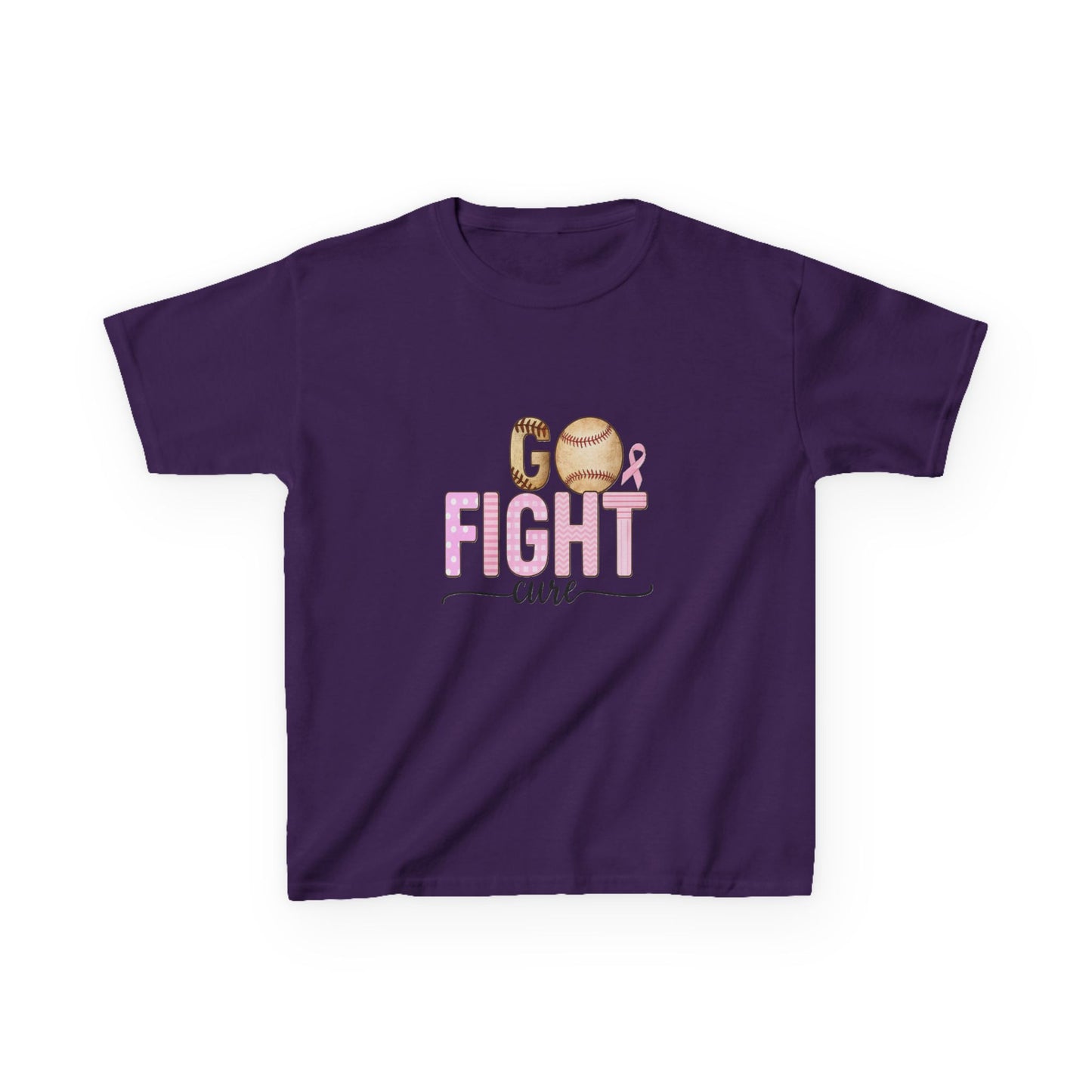 Go Fight Cure Baseball Pink Ribbon Kids Christmas Tee