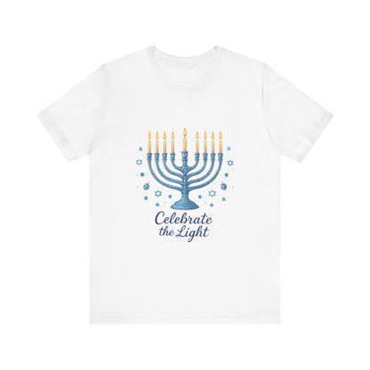 Hanukkah Menorah Tee — "Celebrate the Light" Holiday T‑Shirt