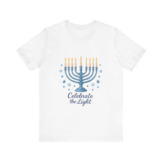 Hanukkah Menorah Tee — "Celebrate the Light" Holiday T‑Shirt