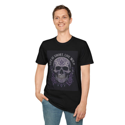 Skull Graphic T-Shirt: Live Wild, Unisex Style for Everyday Wear, Casual Outfit, Gift for Friends, Music Festivals, Halloween
