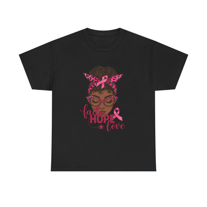 Hope Love Faith Black Woman Pink Ribbon Tee