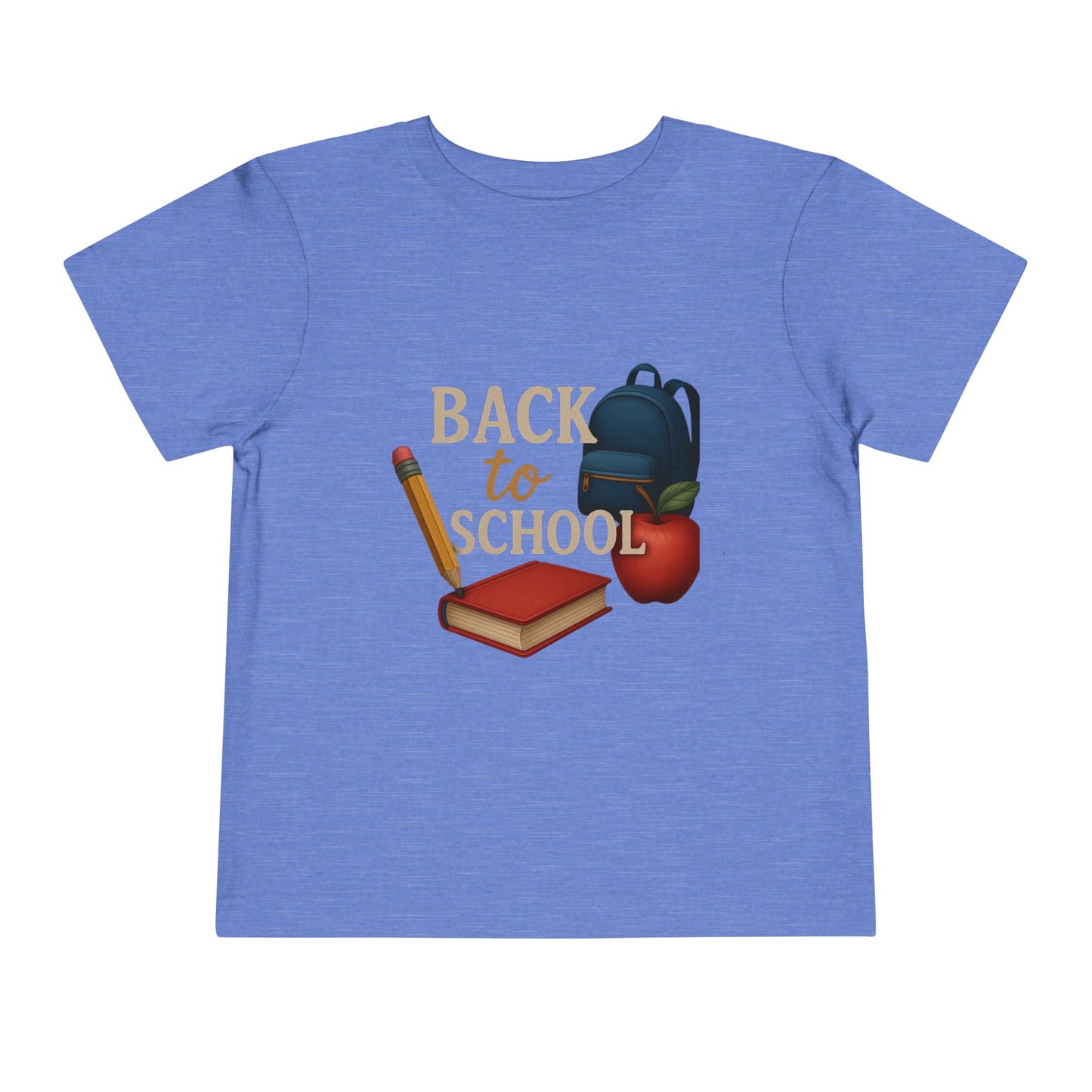 Toddler Tee Back to School Shirt with Backpack, Apple, Pencil, and Book Design