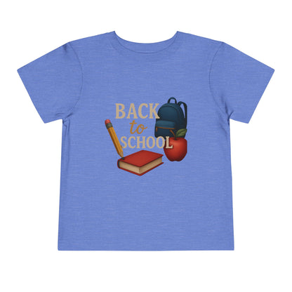 Toddler Tee Back to School Shirt with Backpack, Apple, Pencil, and Book Design