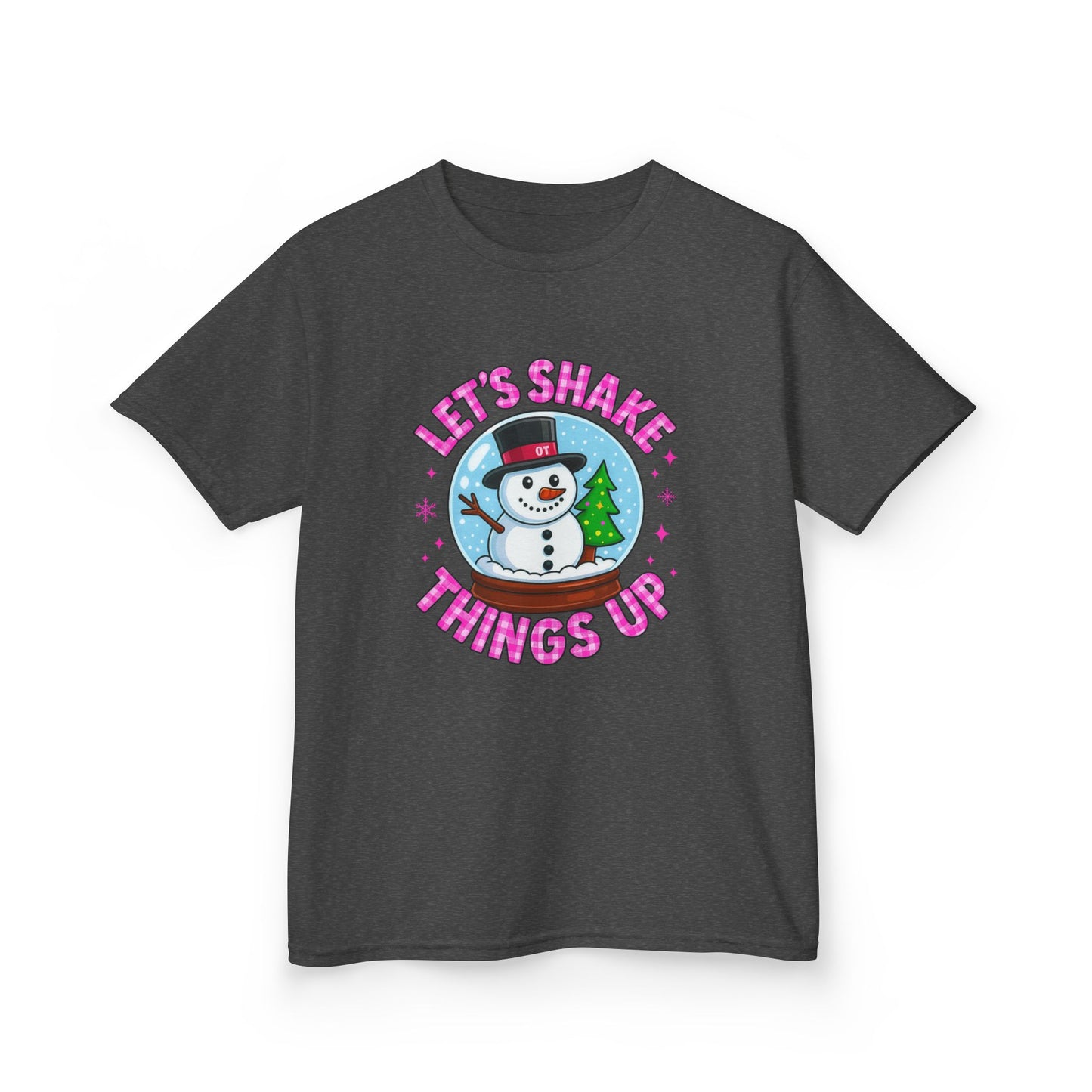 Shake Things Up! Snowman & Dino Christmas Kids Tee