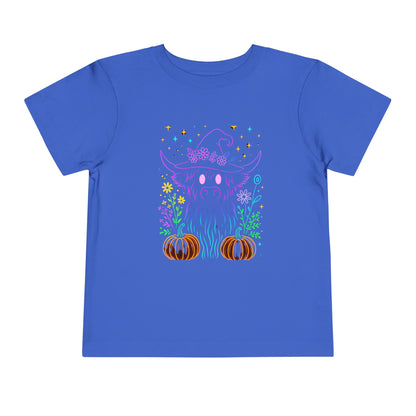 Toddler Tee Highland Cow Witch Hat Halloween Shirt