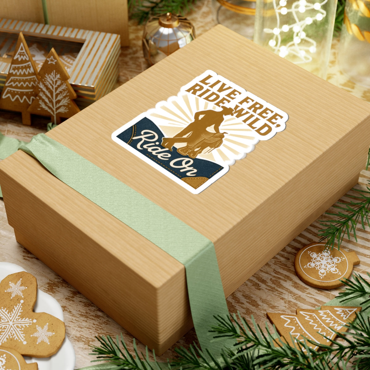 Ride On Cowboy Sticker — "Live Free, Ride Wild" Kiss-Cut Vinyl Sticker