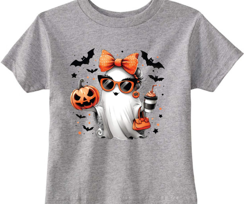 Halloween Ghost With Orange Bow Kids T-Shirt