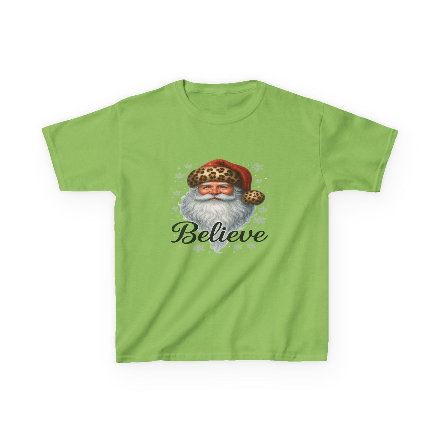Leopard Print Santa 'Believe' Kids Christmas Tee