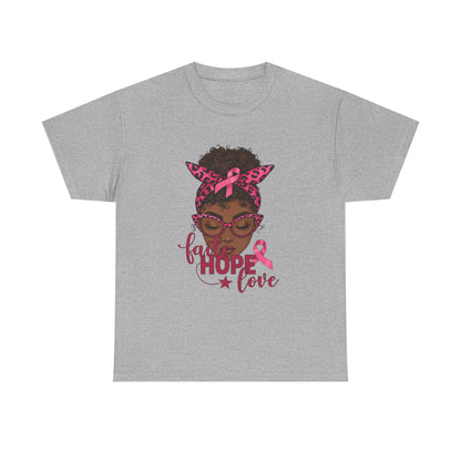 Hope Love Faith Black Woman Pink Ribbon Tee