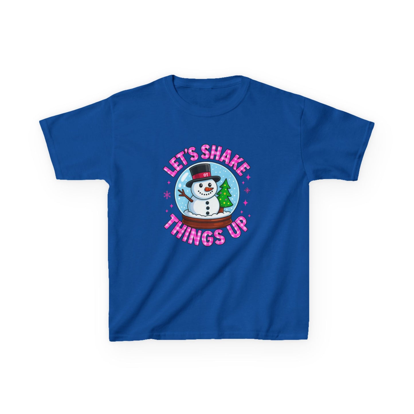 Shake Things Up! Snowman & Dino Christmas Kids Tee
