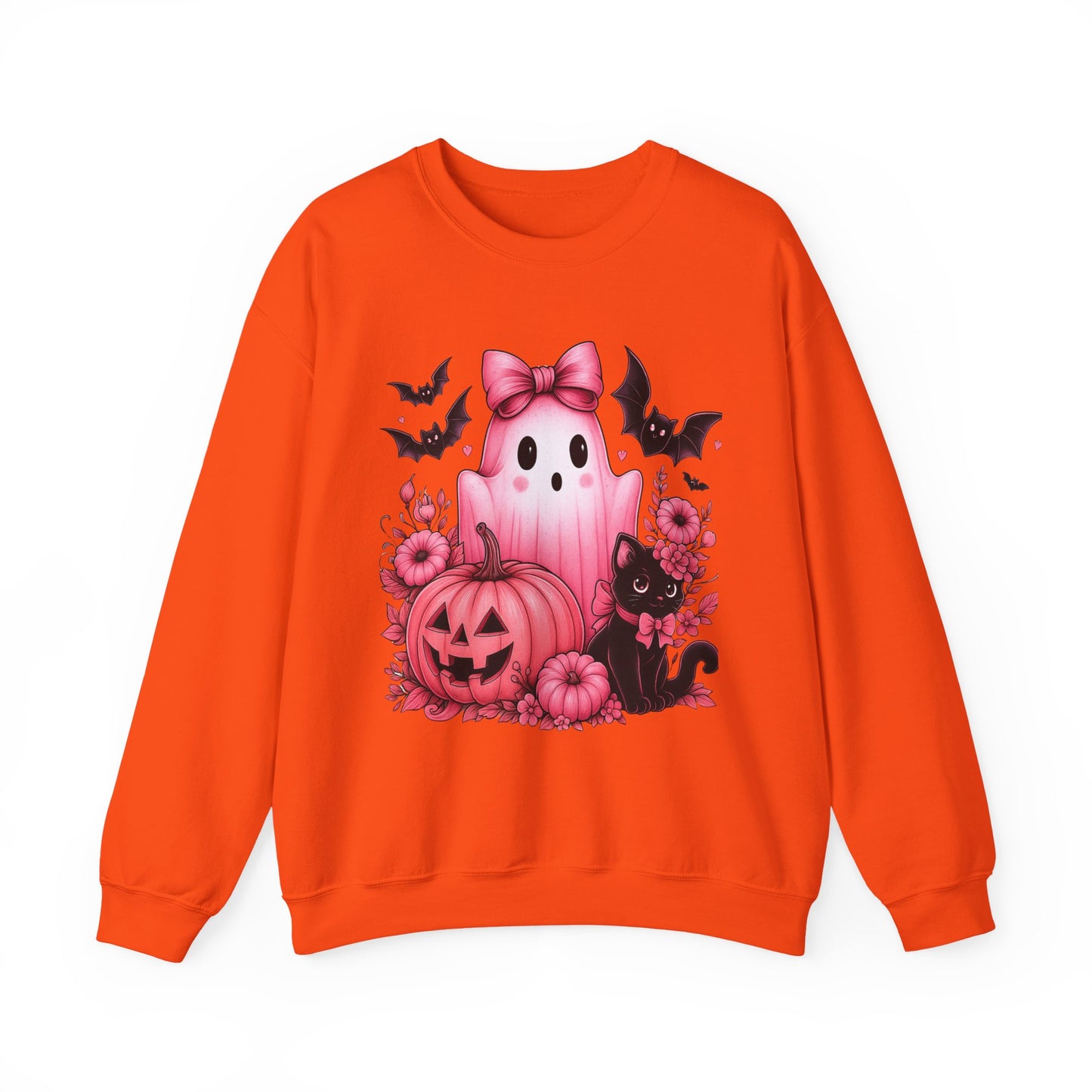 Pink Ghost & Pumpkin Halloween Crewneck Sweatshirt