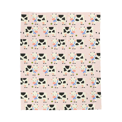 Cow Print Velveteen Plush Blanket, Cute Baby Throw, Nursery Decor, Cozy Gift, Kid’s Room