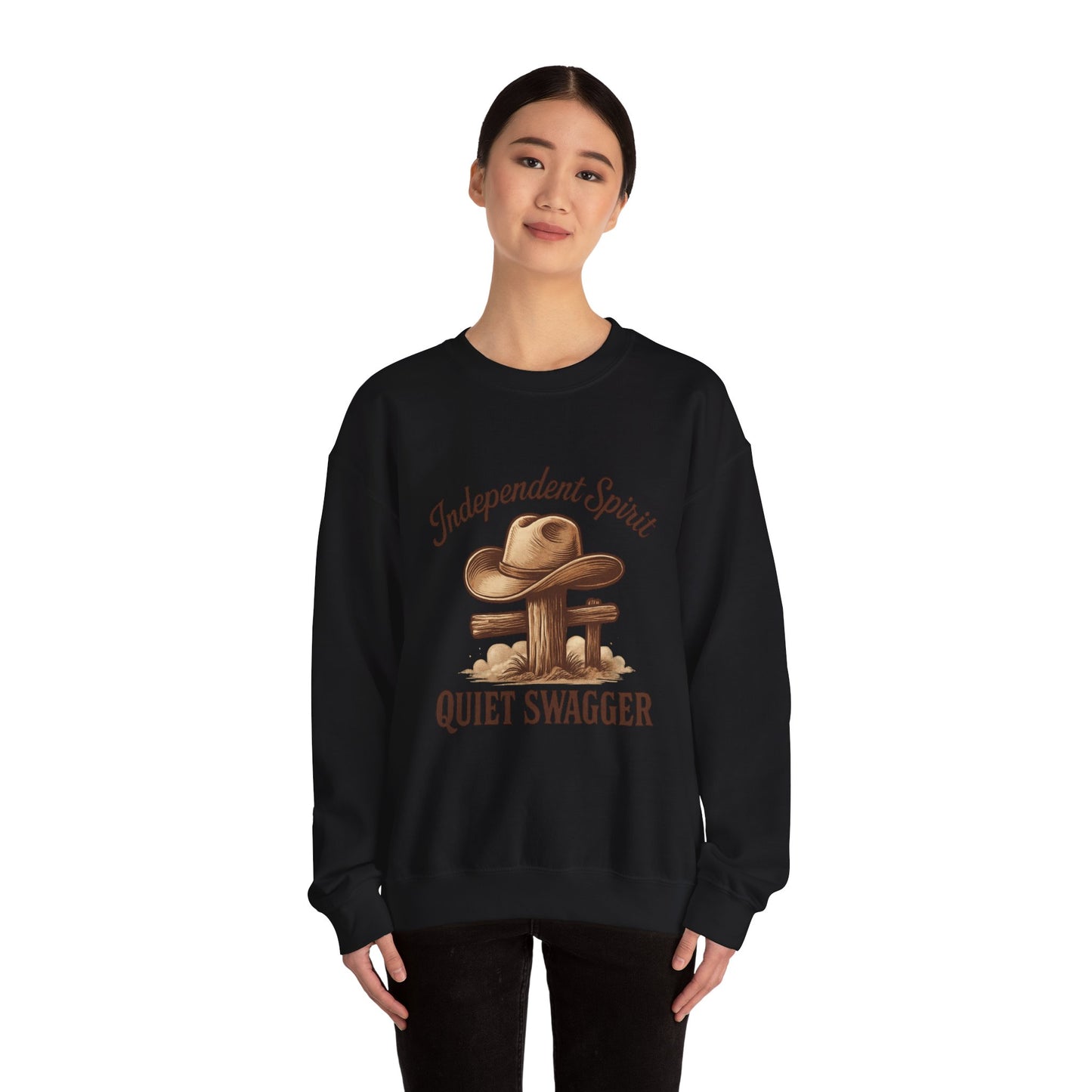 Crewneck Sweatshirt — "Independent Spirit, Quiet Swagger" Western Hat Graphic