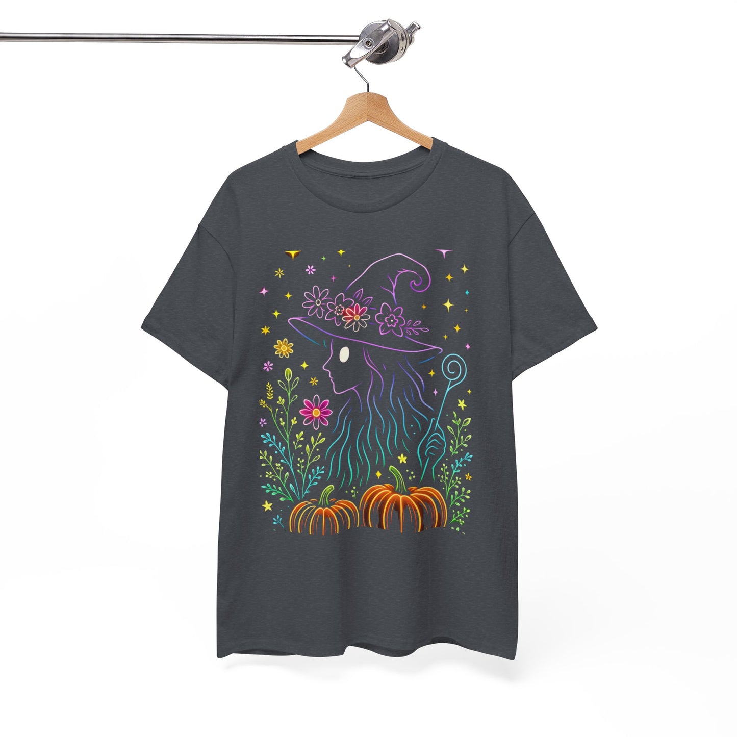 🌙 Whimsical Witch Cat Tee – Magical Halloween Pumpkin Shirt