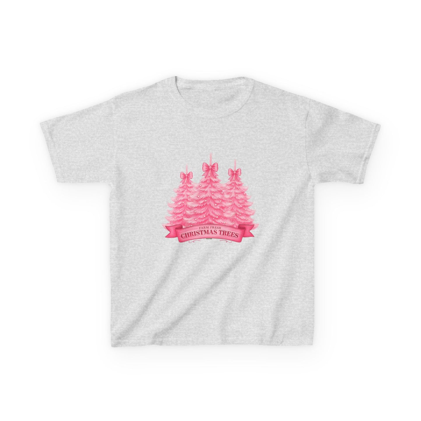 Pink Farm Fresh Christmas Tree Dino Tee - Kids Holiday Shirt